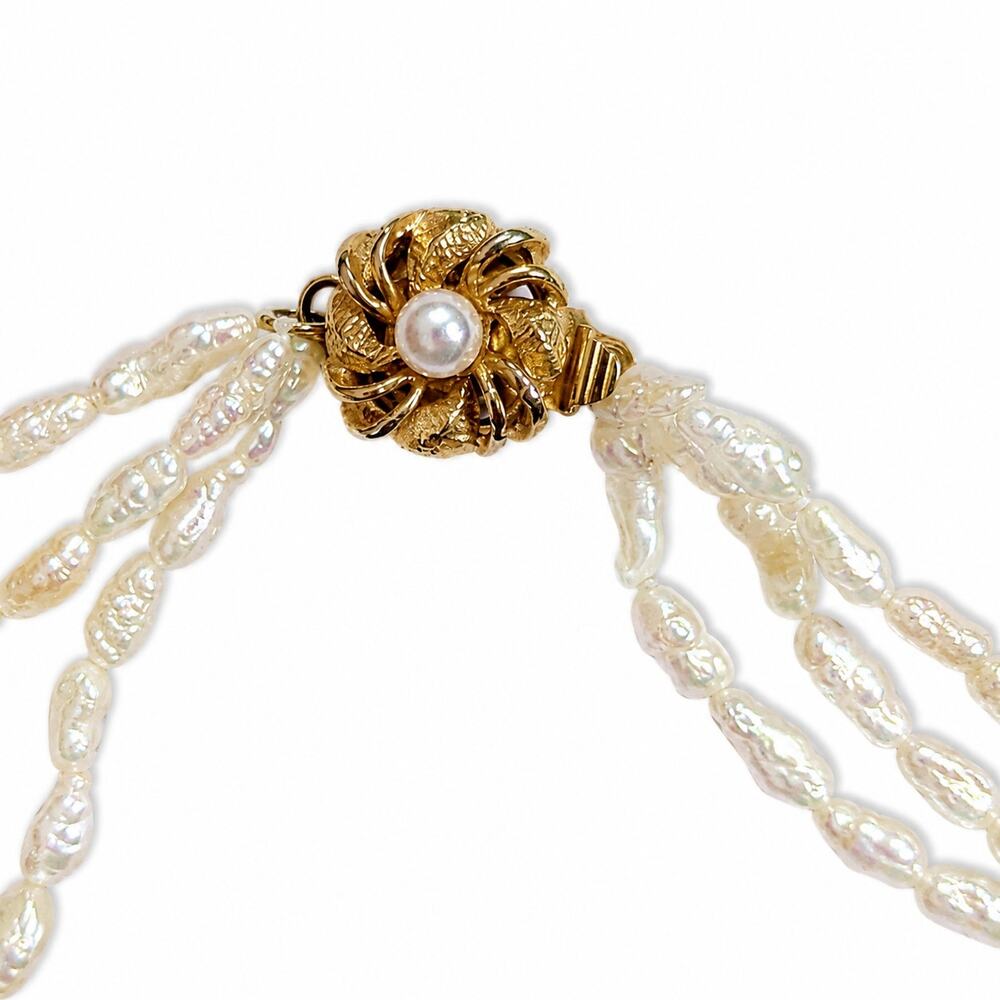 3 Strand Freshwater Pearl Necklace & Bracelet Set White Pink Luster - Picture 4 of 9